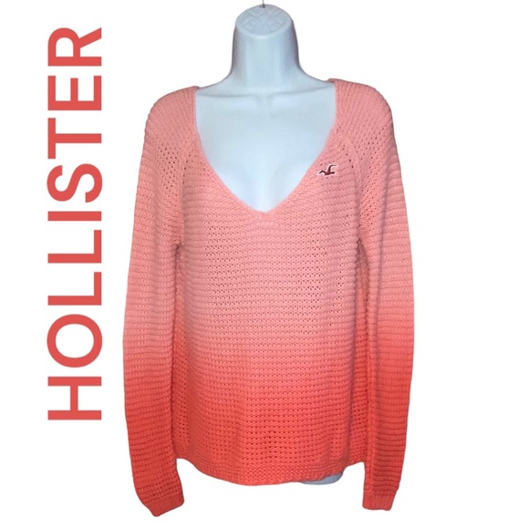 HOLLISTER Pink Coral Ombre Knit Deep V-Neck Sweater - Women’s Medium - Picture 6 of 11